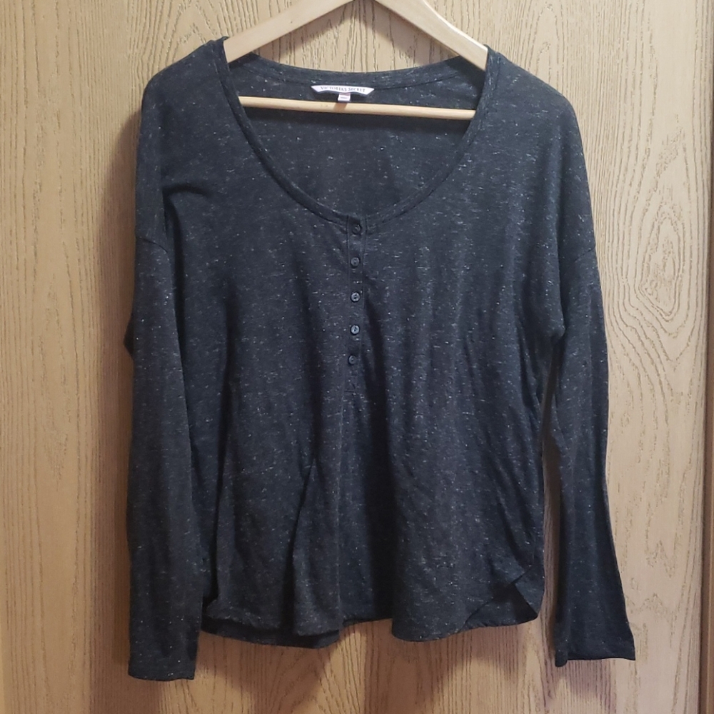 Victoria's Secret flax blend charcoal gray long sleeve button top Size Medium
